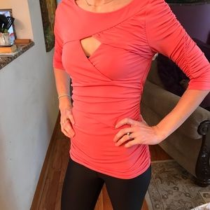 EUC Small Guess pink top with front & back cutouts